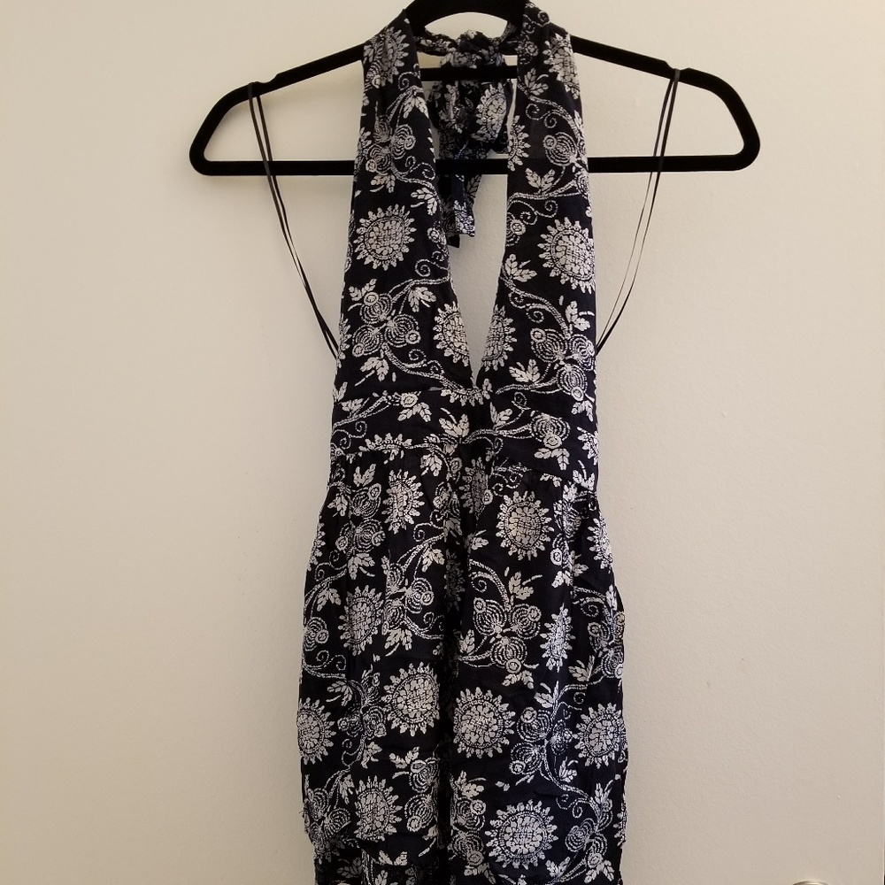 Navy Printed Halter Romper